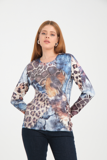 Wholesaler Missy Tekstil - Printed sweater with rhinestones