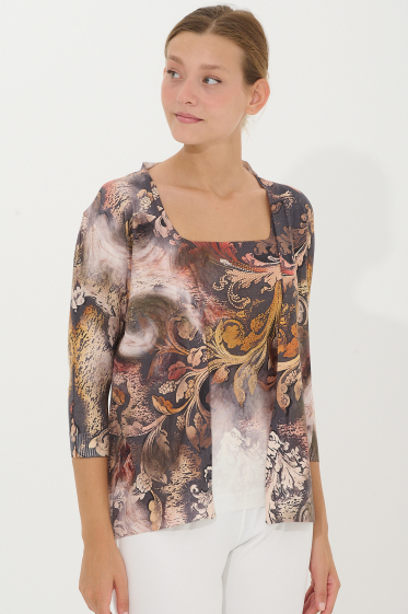 Wholesaler Missy Tekstil - SET TOP + PRINTED VEST WITH STRASS