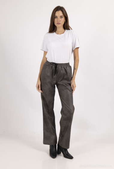 Wholesaler Mooya - Faux leather pants with distressed elastic waistband