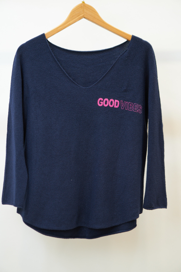 Wholesaler Mooya - GOOD VIBES printed v-neck sweater