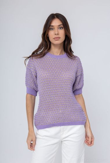 Wholesaler Mooya - Fine short-sleeved round-neck sweater with gold threads