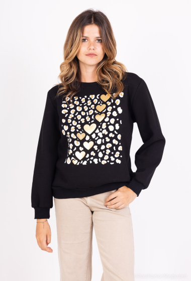 Grossiste Mooya - Sweat interieur polaire imprimée leopard dorée