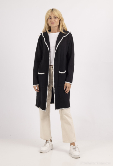 Wholesaler MOZZAAR FOREVER - Long cardigan with border and hood