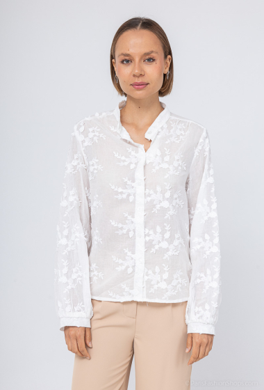 Grossiste MOZZAAR FOREVER - Chemise col classique 100% coton, borderie fleuri