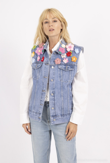 Grossiste MOZZAAR FOREVER - gilet jeans fleuri