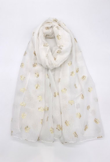 Grossiste M&P Accessoires - Foulard imprimé brillant argenté motif couronne