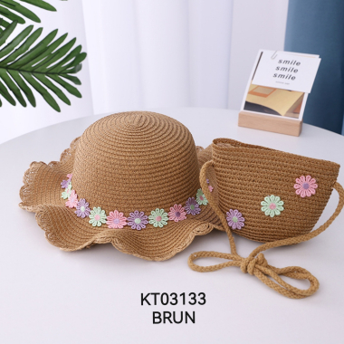 Mayorista M&P Accessoires - Conjunto niña sombrero de paja y bolso con flor