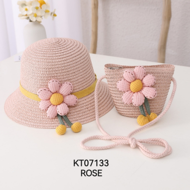 Mayorista M&P Accessoires - Conjunto niña sombrero de paja y bolso con flor