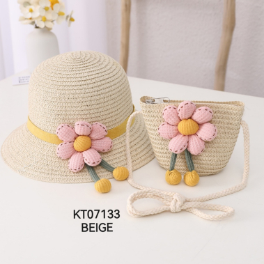 Mayorista M&P Accessoires - Conjunto niña sombrero de paja y bolso con flor