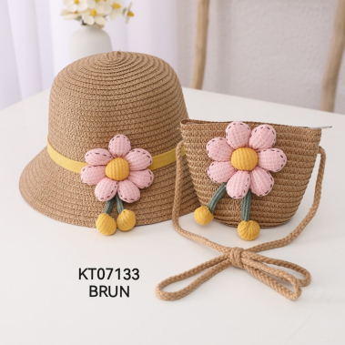 Mayorista M&P Accessoires - Conjunto niña sombrero de paja y bolso con flor