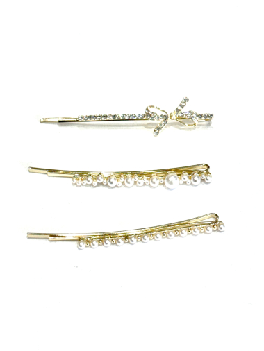 Wholesaler MY ACCESSORIES PARIS - BARRETTES WITH PEARLS AND STRASS