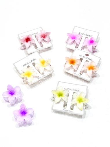 Grossiste MY ACCESSORIES PARIS - PETTITE PINCE À CHEVEUX PAR 2 FLEUR HIBISCUS