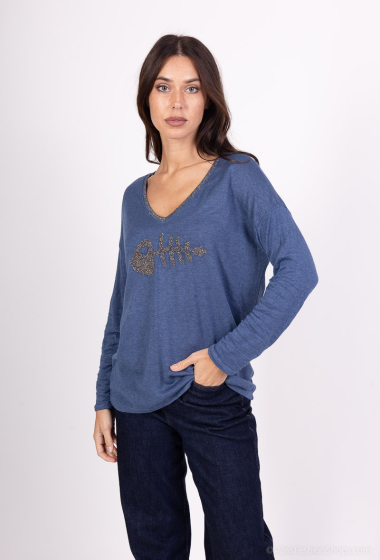 Wholesaler Mylee - Fine knit sweater embroidered with large luxurious fish