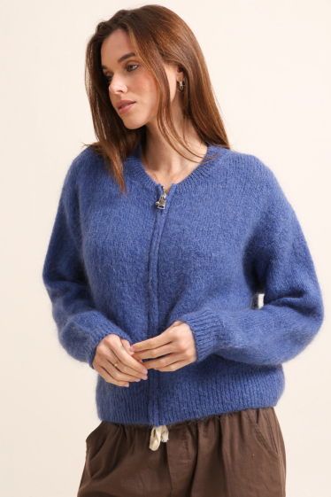 Grossiste NAÏS - CARDIGAN COL ROND COURT ZIPPE EN MOHAIR LAINE