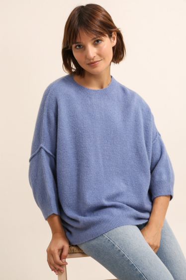 Wholesaler NAÏS - SHORT SLEEVED ROUND NECK SWEATER WITH EXPOSED SEAMS IN ALPACA AND WOOL