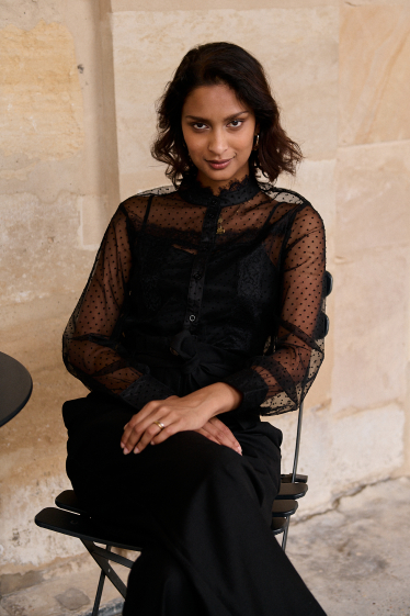 Wholesaler NATHAEL - Plumetis shirt with lace inlay