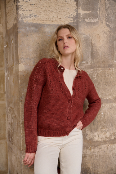 Wholesaler NATHAEL - Wool cardigan with covered buttons