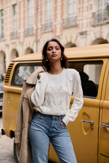 Grossiste NATHAEL - Pull en laine et mohair à motif de feuilles