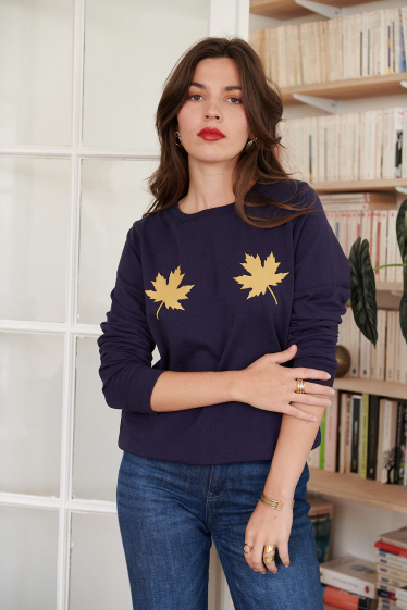 Grossiste NATHAEL - Sweatshirt en coton avec imprié feuilles