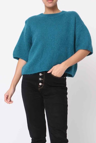 Grossiste New Sensation - Pull col rond en manche court en qualité kid mohair et la laine.