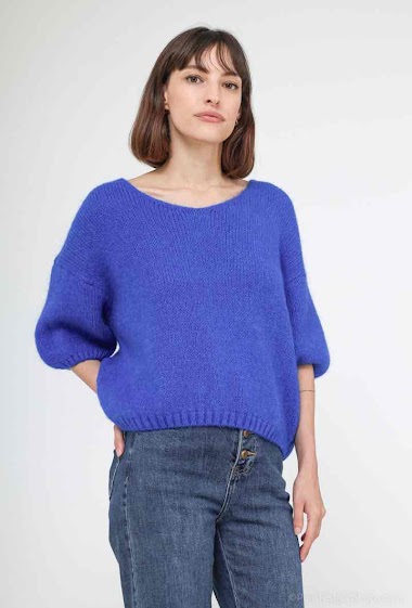 Grossiste New Sensation - Pull col v en manches courtes avec la laine