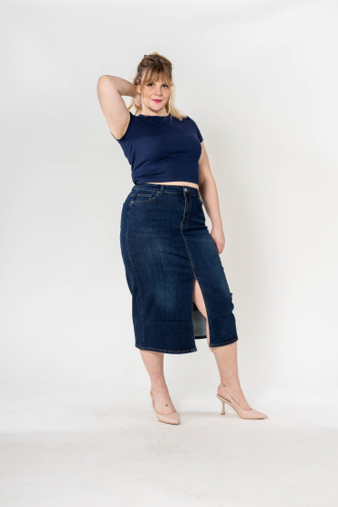 Wholesaler Nina Carter - Long denim slit skirt