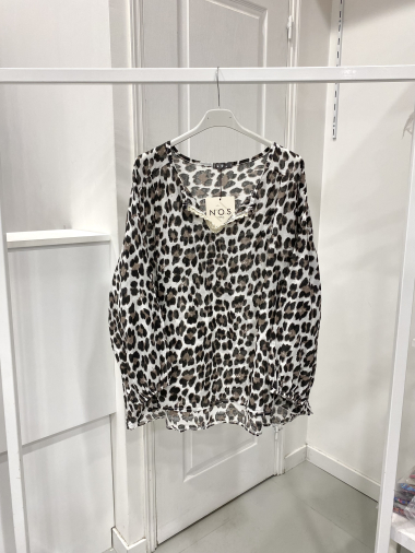 Mayorista NOS - Top volante de algodón con estampado de leopardo