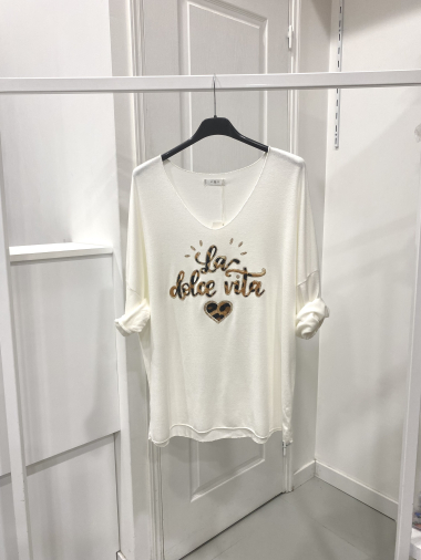 Grossiste NOS - Pull léger avec motif "LA DOLCE VITA"