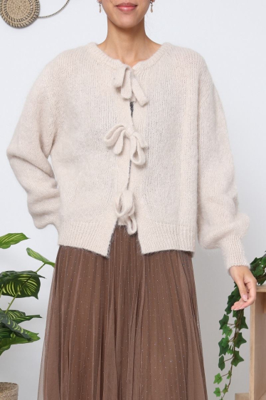 Wholesaler Orice - Beige Mohair wool knit cardigan