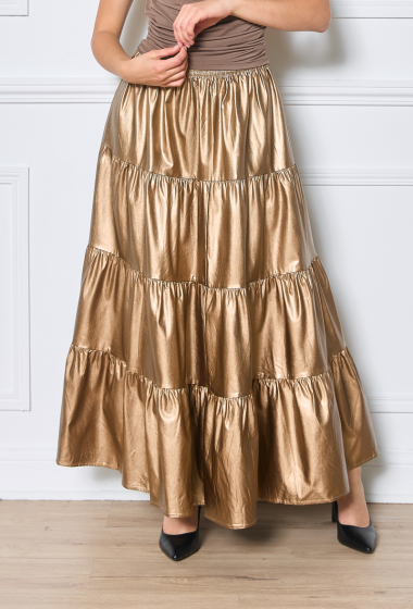 Wholesaler Orice - Gold faux leather mid-length skirt