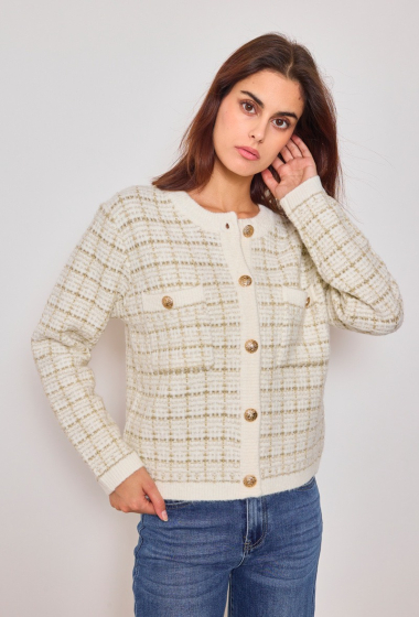 Mayorista Orlinn - Chaqueta de punto estilo tweed con lúrex