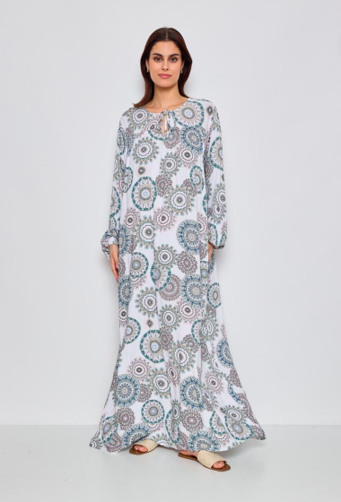 Wholesaler PANEIGE PARIS - Mandala Print Long Dress with Tie Collar