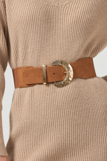 Grossiste Phanie Mode (Phanie accessories) - Ceinture élastique en daim avec boucle en demi-lune