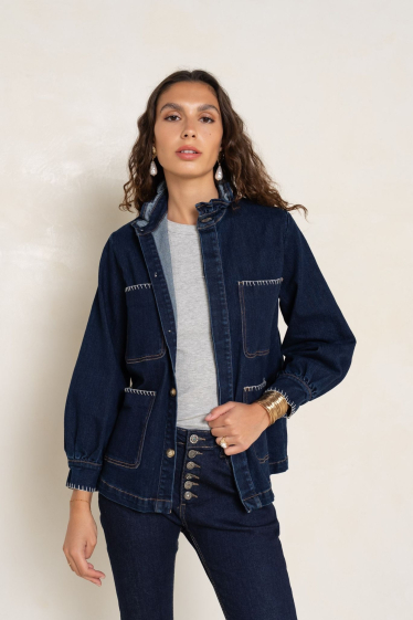 Wholesaler Place du jour - Ruffle collar denim jacket