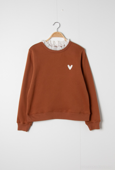 Wholesaler PM Mère & Fille - Heart embroidery lace collar sweatshirt