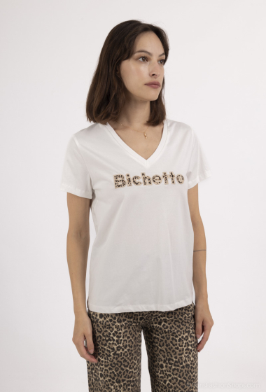 Grossiste PM Mère & Fille - T-shirt inscription "Bichette" col V