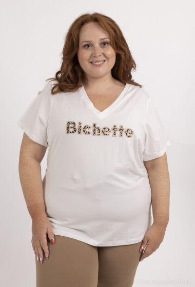 Wholesaler PM Mère & Fille - T-shirt with “Bichette” V-neck inscription