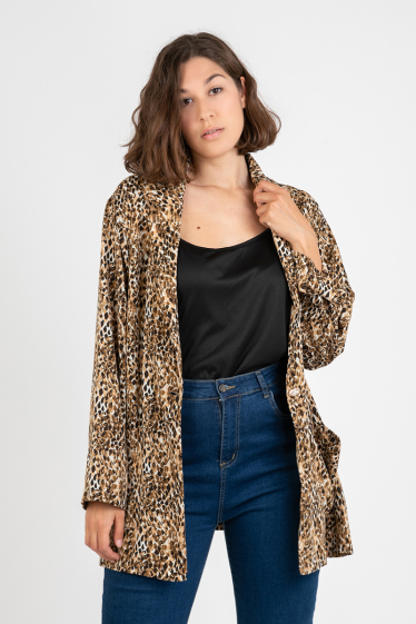 Wholesaler Pomme Rouge Paris - Plus size camel leopard print blazer (C6528)