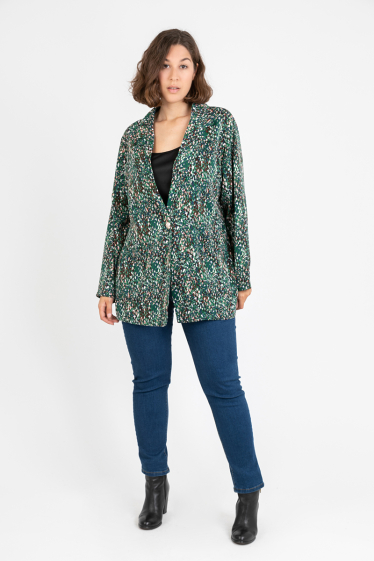 Wholesaler Pomme Rouge Paris - Plus Size Green Leopard Print Blazer (C6528)