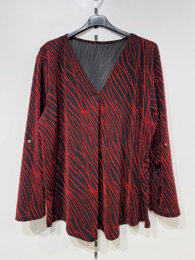 Grossiste Pomme Rouge Paris - Blouse à pailettes rouge (T3749)