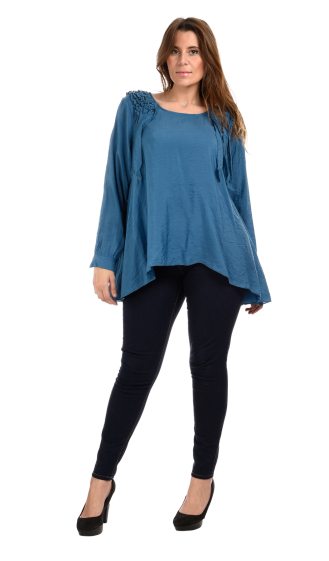 Wholesaler Pomme Rouge Paris - Blue blouse with fringes (A139)