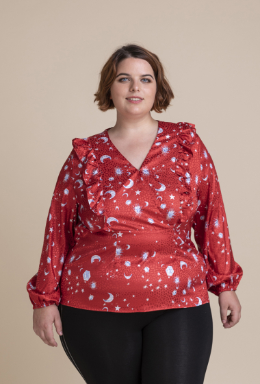 Grossiste Pomme Rouge Paris - Blouse cache cœur imprimé rouge (C6245)