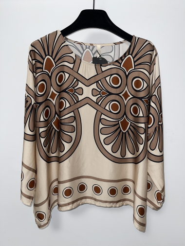 Wholesaler Pomme Rouge Paris - Silky beige printed blouse (TA38761)