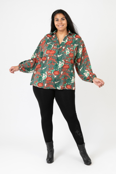 Grossiste Pomme Rouge Paris - Chemise grande taille imprimé vert (C6632)