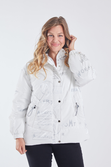 Wholesaler Pomme Rouge Paris - White printed satin down jacket (C6518)