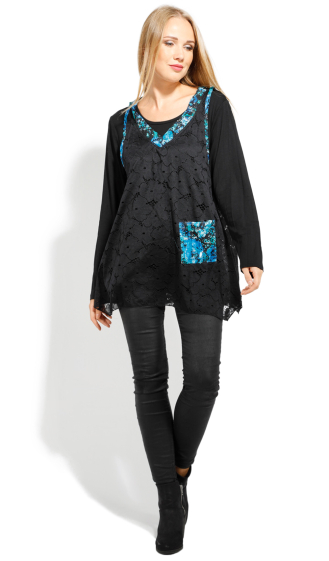 Wholesaler Pomme Rouge Paris - Under sweater + blue lace top set (A622)