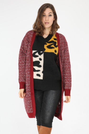 Grossiste Pomme Rouge Paris - Gilet chiné rouge grande taille (JX081)