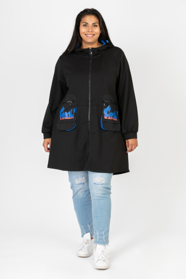 Grossiste Pomme Rouge Paris - Manteau grande taille motif bleu (CA6619)