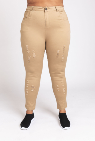 Grossiste Pomme Rouge Paris - Pantalon beige effet déchiré (B201)