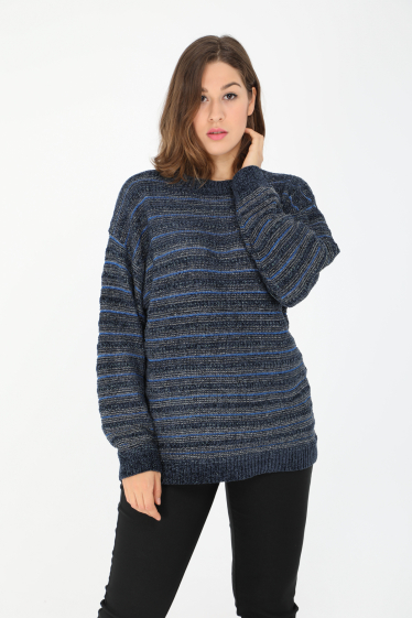 Grossiste Pomme Rouge Paris - Pull avec lurex bleu (JX096)